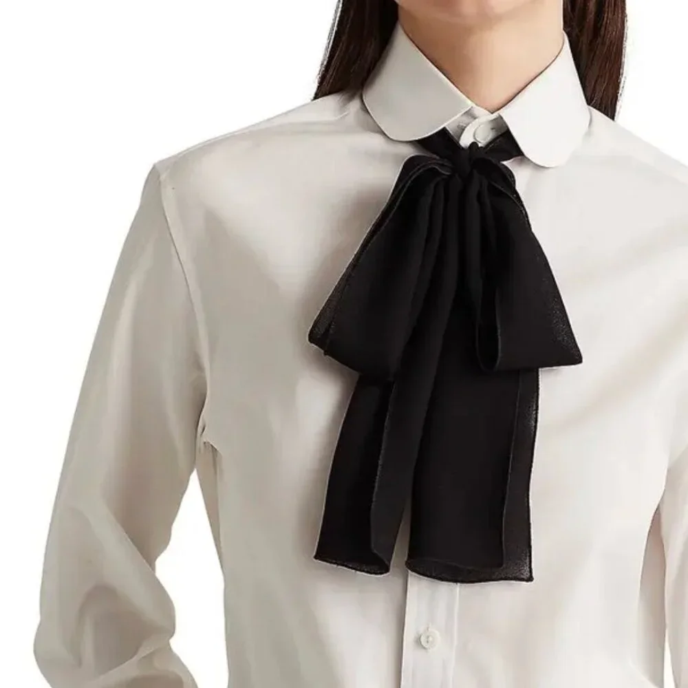 NWOT $995 Ralph Lauren Purple label Cormac Bow White Shirt - Picture 5 of 17